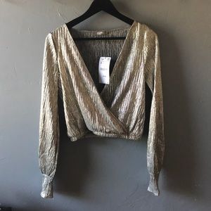 ZARA Gold lamé wrap crop top